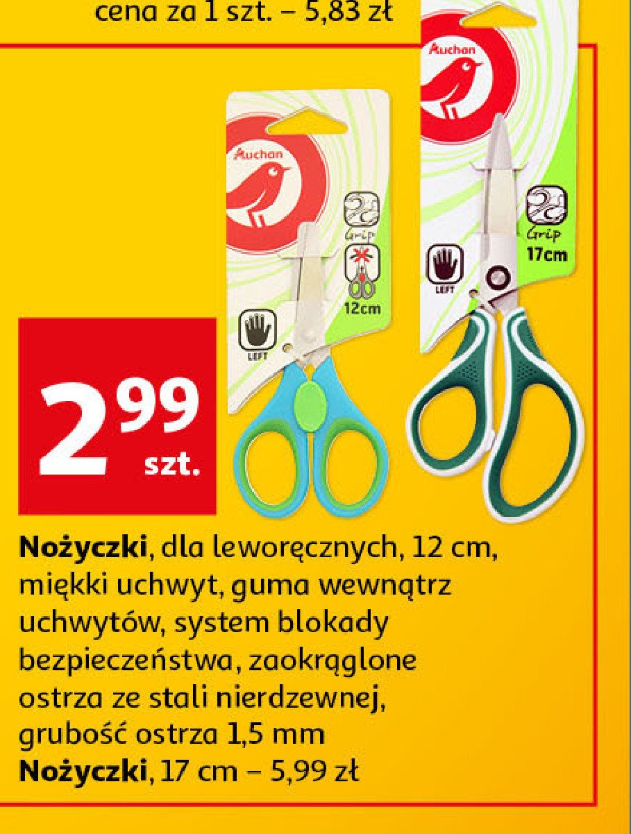 Nożyczki dla leworęcznych 12 cm Auchan promocja