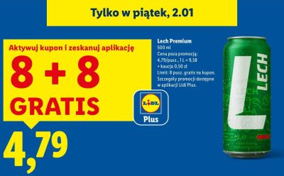 Piwo Lech Premium 8+8 GRATIS promocja w Lidl