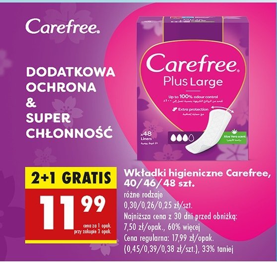 Wkładki higieniczne large fresh Carefree plus promocja