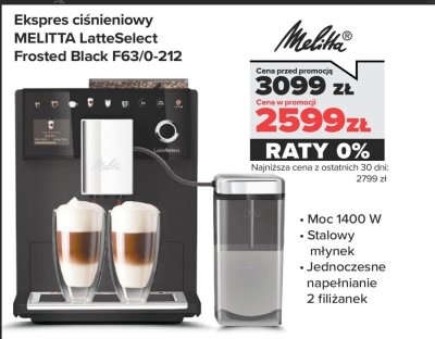 Ekspres ciśnieniowy LatteSelect Frosted Black F63/0-212 promocja w NEONET