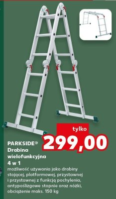 Drabina wielofunkcyjna 4 w 1 możliwość używania jako drabiny stojącej, platformowej, przystawnej i przystawowej z funkcją pochylania, antypoślizgowe stopnie oraz nóżki, obciążenie maks. 150 kg promocja w Kaufland