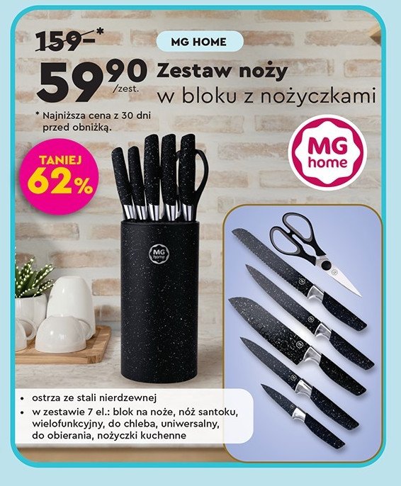 Zestaw nożyczki + 5 noży w bloku Mg home promocja w Biedronka