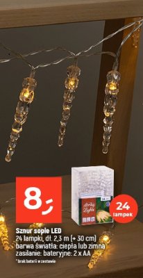 Sznur sopel LED 24 lampki, dł. 2,3 m (+ 30 cm), barwa światła: ciepła lub zimna, zasilanie: bateryjne: 2 x AA promocja w Dealz