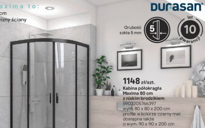 Kabina prysznicowa półokrągła Maxima 80 cm z niskim brodzikiem promocja w Castorama