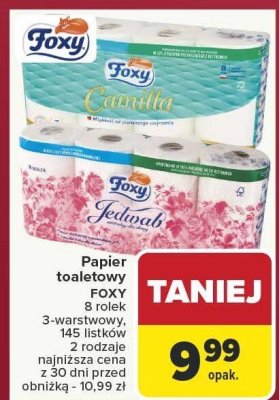 Papier toaletowy FOXY różne rodzaje 8 rolek 3-warstwowy 145 listków z 2 rodzaje promocja w Carrefour