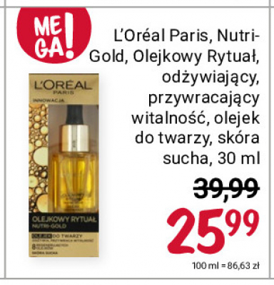 Olejek do twarzy skóra sucha L'oreal nutri-gold olejkowy rytuał promocja