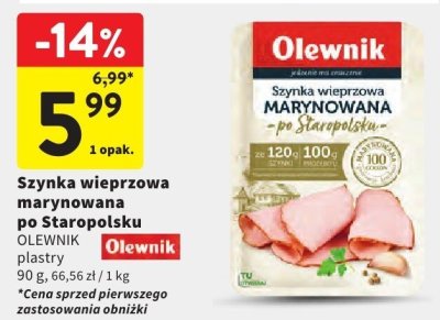 Szynka wieprzowa marynowana po Staropolsku OLEWNIK plastry promocja w Intermarche