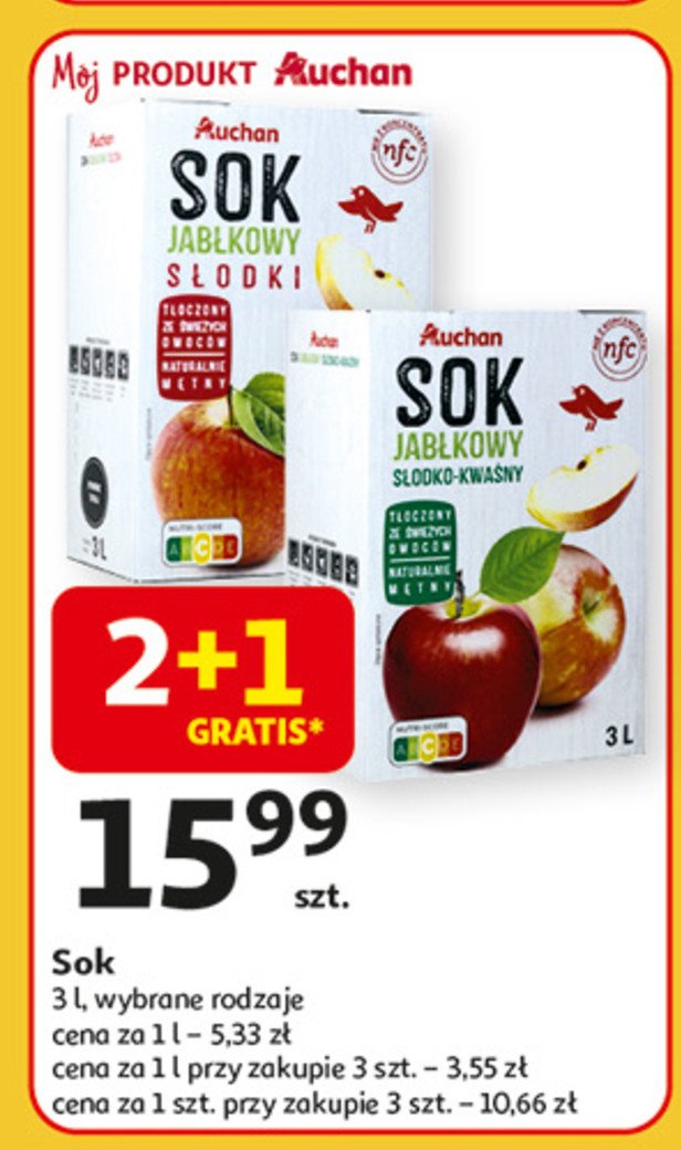 Sok jabłkowy Auchan różnorodne (logo czerwone) promocja w Kaufland