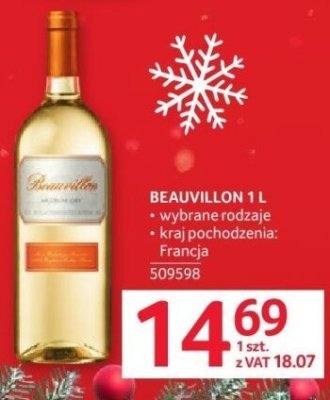 Wino Beauvillon 1 l promocja w Selgros