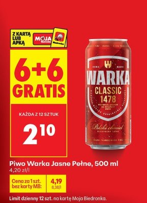 Piwo Warka Jasne Pełne, 500 ml promocja w Biedronka