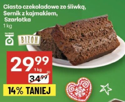 Ciasto czekoladowe ze śliwką, Sernik z kajmakiem, Szarlotka 1kg promocja w Delikatesy Centrum