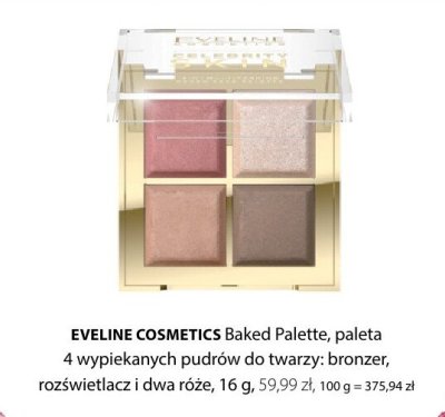 Paleta Baked Palette 4 wypiekanych pudrów do twarzy: bronzer, rozświetlacz i dwa róże EVELINE COSMETICS promocja w Hebe