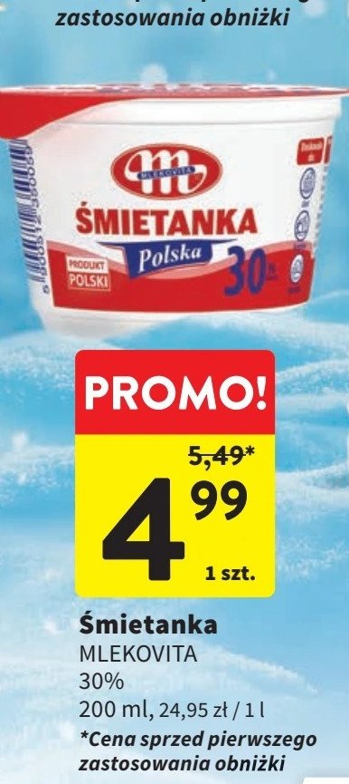 Śmietana polska 30 % Mlekovita promocja w Intermarche