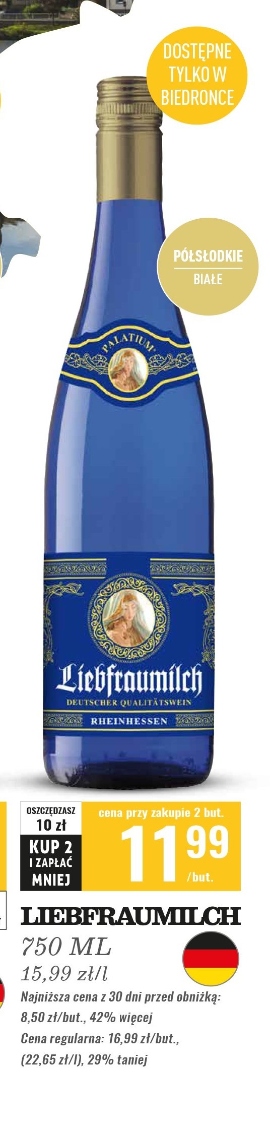 Wino LIEBFRAUMILCH RHEINHESSEN promocja w Biedronka