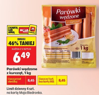Parówki wędzone z kurczak 1 kg promocja w Biedronka