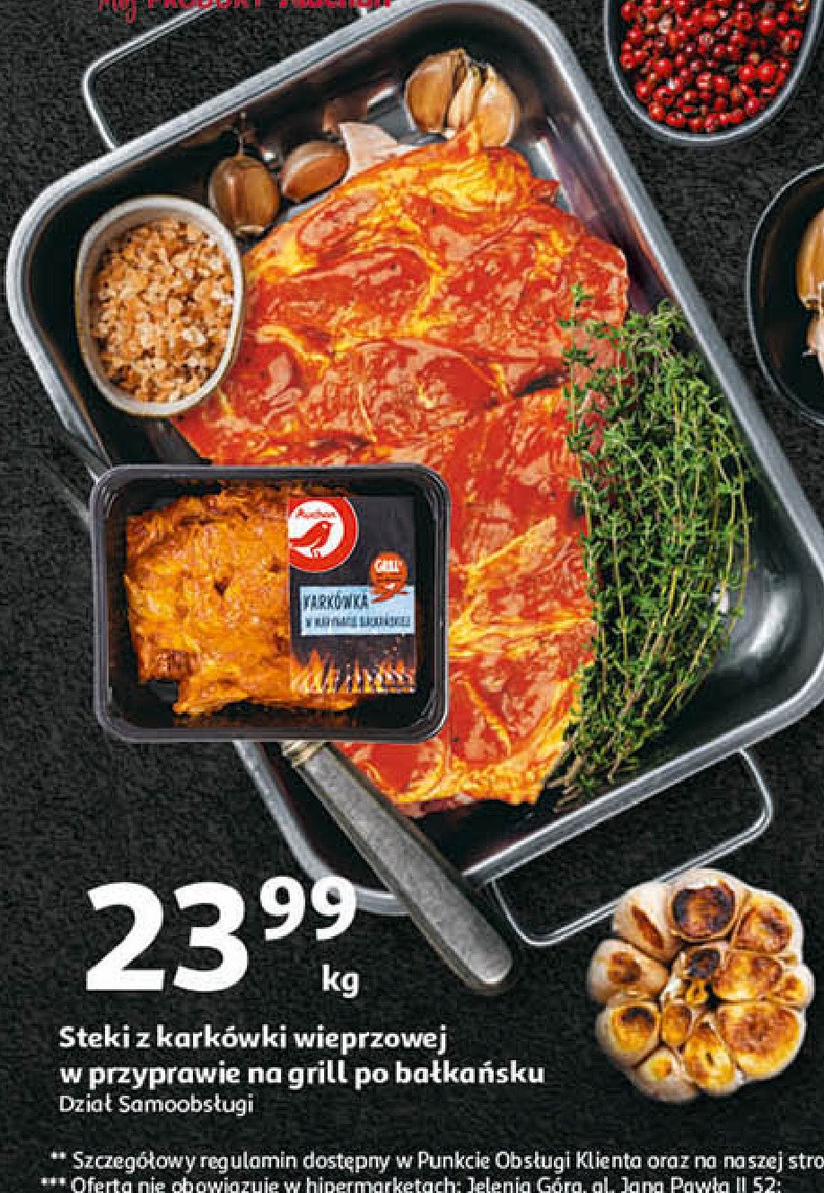 Stek z karkówki wieprzowej po bałkańsku Auchan różnorodne (logo czerwone) promocja