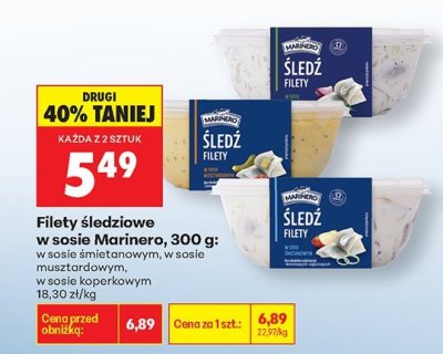 Filety śledziowe w sosie Marinero, 300 g: w sosie śmietanowym, w sosie musztardowym, w sosie koperkowym promocja w Biedronka