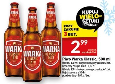 Piwo Warka Classic, 500 ml promocja w Twój Market
