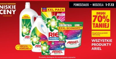 Wszystkie produkty Ariel - drugi produkt 70%  promocja w Biedronka