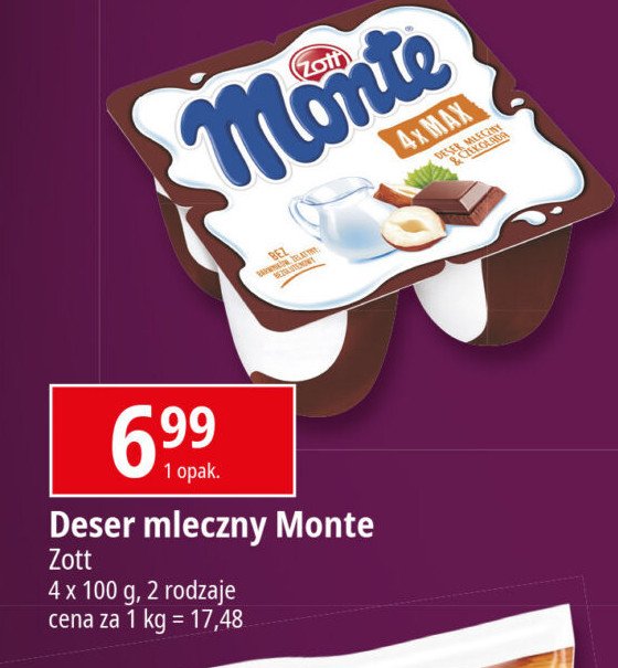 Deser mleczno-czekoladowy z orzechami Zott monte max promocja w Leclerc