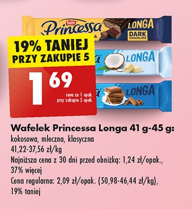 Wafelek dark chocolate klasyczna Princessa longa promocja w Biedronka