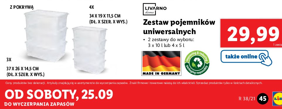 Komplet pojemników 34 x 19 x 11.5 cm promocja w POLOmarket