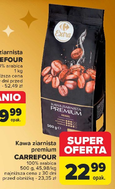 Kawa ziarnista premium Carrefour extra promocja w Carrefour Market