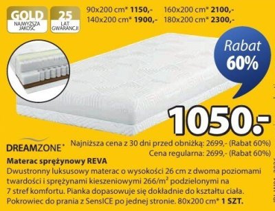 Materac sprężynowy REVA DREAMZONE 80x200 cm promocja w Jysk