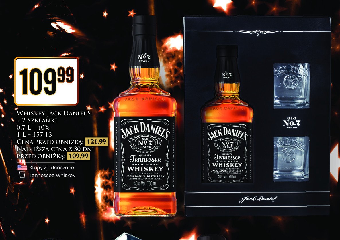 Whiskey + 2 szklanki Jack daniel's old no. 7 promocja