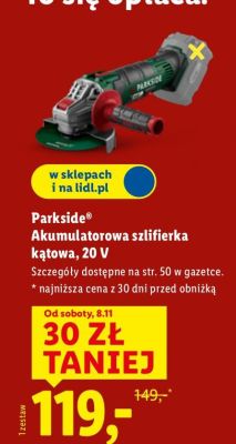 Akumulatorowa szlifierka kątowa 20V promocja w Lidl