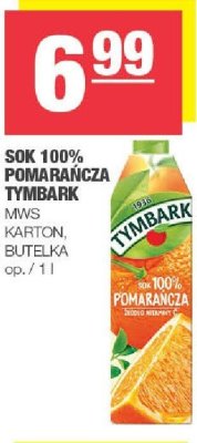 Sok 100% Pomarańcza Tymbark MWS karton, butelka promocja w SPAR