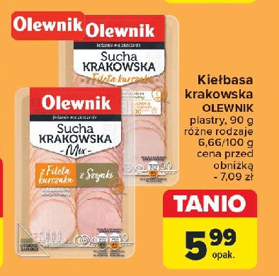 Kiełbasa krakowska sucha z szynki i z filetem z kurczaka Olewnik promocja