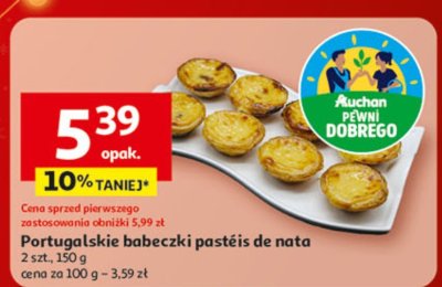 Portugalskie babeczki pastéis de nata Auchan, 2 szt., 150 g promocja w Auchan