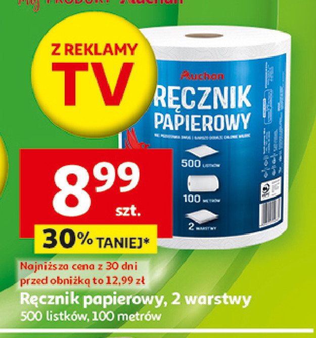 Ręcznik papierowy 300 listków Auchan różnorodne (logo czerwone) promocja