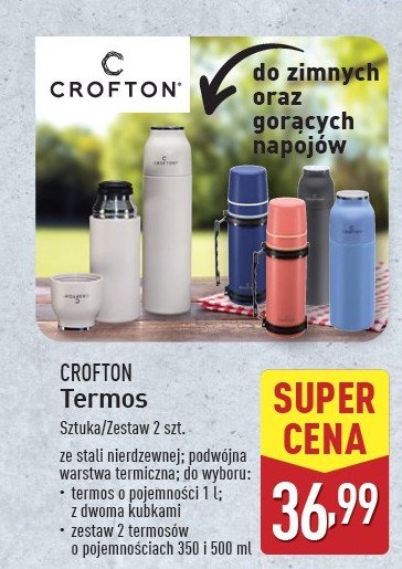 Termos 1 l z dwoma kubkami Crofton promocja w Aldi