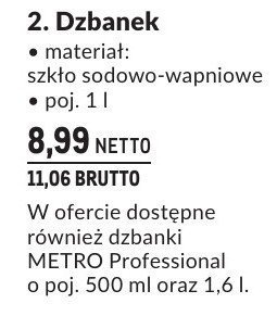 Dzbanek szkło sodowo-wapniowe 1 l METRO Professional promocja w Makro
