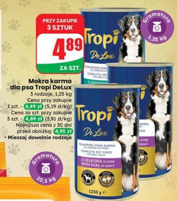 Mokra karma dla psa Tropi DeLux promocja w Dino