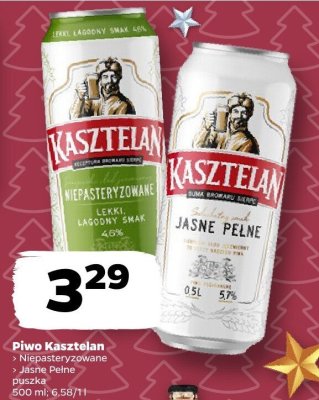 Piwo Kasztelan Niepasteryzowane Jasne Pełne puszka 500 ml promocja w Netto