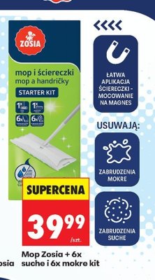 Mop i ściereczki Zosia starter kit 1x mop + 6x suche + 6x mokre promocja w Biedronka