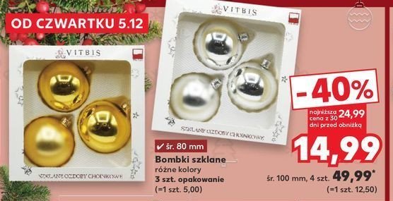 Bombki szklane gładkie śr 80 mm Vitbis promocja