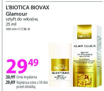 Sztyft do włosów glam touch Biovax promocja w Hebe