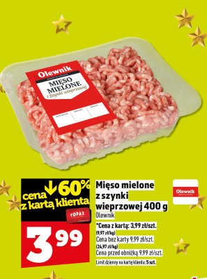 Mięso mielone z szynki wieprzowej Olewnik 400 g promocja w TOPAZ