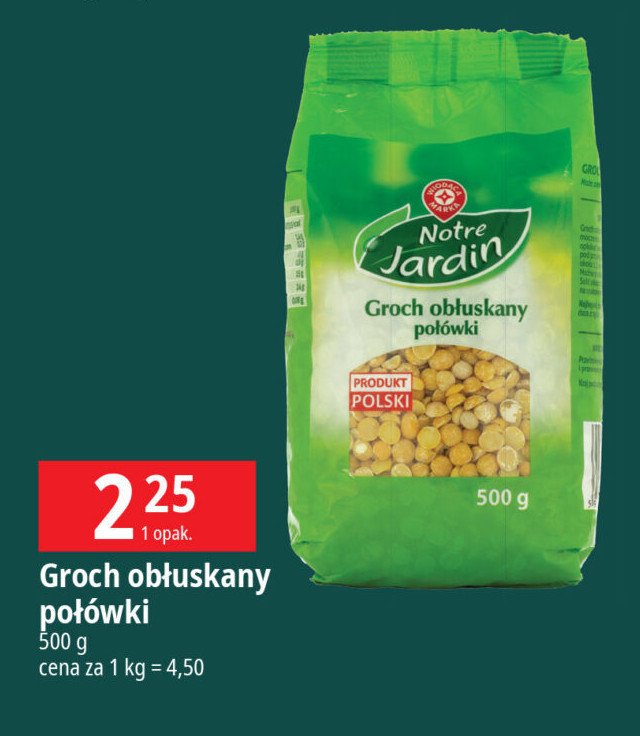 Groch łuszczony połówki Wiodąca marka notre jardin promocja w Leclerc