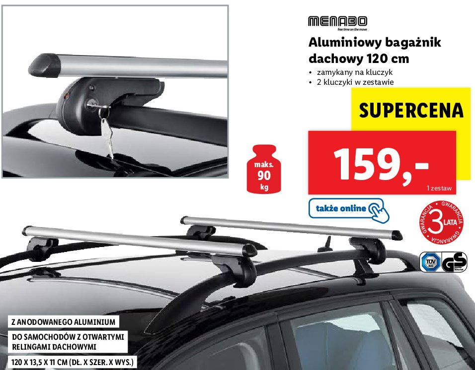 Bagażnik alumionowy dachowy 120 cm promocja