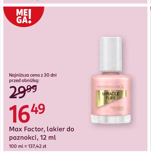 Lakier do paznokci nr 220 cherry blossom MAX FACTOR MIRACLE PURE promocja w Rossmann