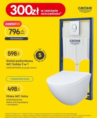 Stelaż podtynkowy WC Solido 3 w 1 + miska WC Volta promocja w Castorama