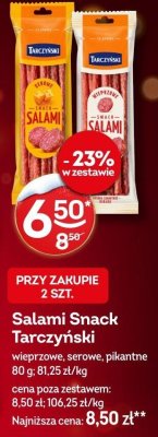 Salami Snack Tarczyński wieprzowe, serowe, pikantne promocja w Żabka
