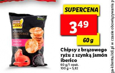 Chipsy z brązowego ryżu z szynką jamon iberico Rice up promocja