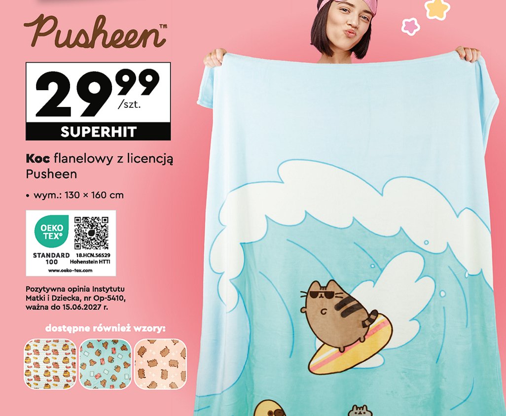 Koc flanelowy pusheen 130 x 160 cm promocja