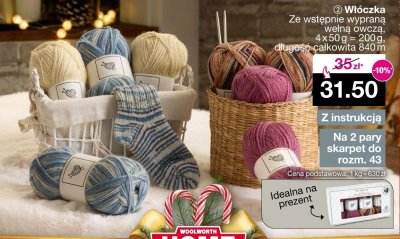 Włóczka ze wstępnie wypraną wełną owczą, 4 x 50 g = 200 g, długość całkowita 840 m promocja w Woolworth